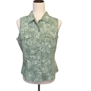 Columbia Sportswear Sleeveless Button Down‎ Shirt Top PM Petite Green Floral